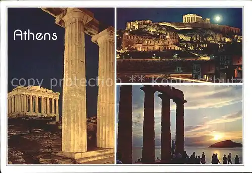 Athenes Athen Beleuchtete Akropolis im Mondschein Sonnenuntergang Kat. Griechenland