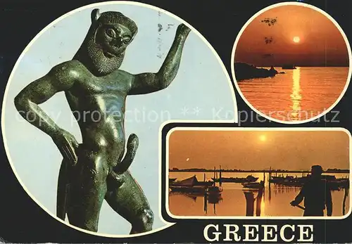Griechenland Greece Antike Satyr Skulptur Sonnenuntergang Hafen Kat. Griechenland