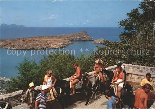 Lindos Lindo Panorama Blick von Aussichtsplattform Esel Lasttier Kat. Rhodes