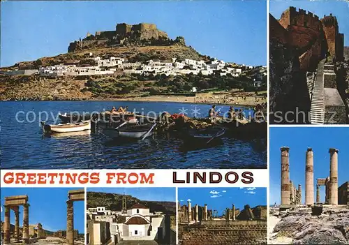 Lindos Lindo Ruine Boote  Kat. Rhodes