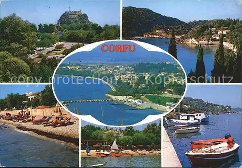 Corfu Korfu Boot Hafen Strand Kat. Griechenland