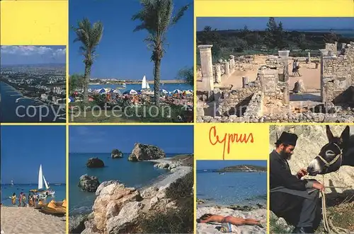 Cyprus Zypern Ruine Strand Esel Segelboot Kat. Zypern