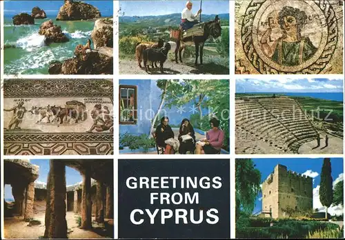 Zypern Cyprus Esel Ruine Frauen Wandgemaelde Kat. Zypern
