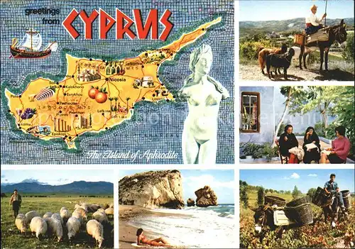 Zypern Cyprus Aphrodite Frauen Esel Bauer Strand  Kat. Zypern