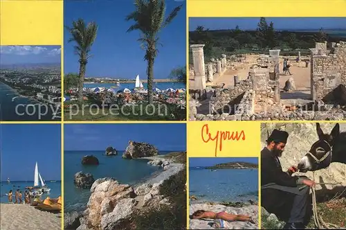 Zypern Cyprus Fliegeraufnahme Strand Esel Segelboot Kat. Zypern