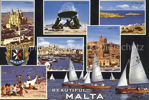Malta Mellieha Triton Fountain St. Pauls Bay Mgarr Gozo  Segelboot Kat. Malta