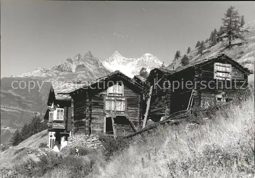 Findeln VS Unterer Dorfteil Holzhaeuschen Obergabelhorn Wellenkuppe Kat. Findelen