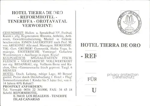 Tenerife Hotel Tierra de Oro Reformhotel Kat. Islas Canarias Spanien