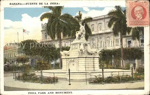 Habana Havana Fuente de la India Park and Monument Stempel auf AK Kat. Havana