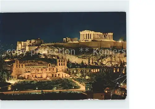 Athenes Athen beleuchtete Akropolis Tempel Antike Kat. Griechenland