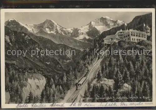 Interlaken BE Heimwehfluh Drahtseilbahn Berghotel Jungfrau Moench Eiger Berner Alpen Kat. Interlaken