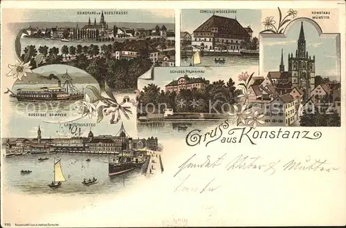 Konstanz Bodensee Seestrasse Dampfer Schloss Mainau Muenster Landungssteg Conciliumsgebaeude Kat. Konstanz