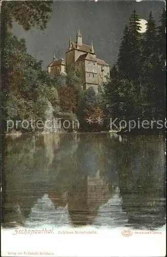 Zschopautal Schloss Kriebstein im Mondschein Kat. Zschopau