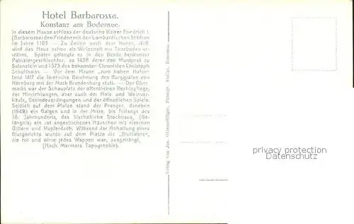 Konstanz Bodensee Obermarkt Hotel Barbarossa Historisches Gebaeude Fresken Haeberlin Geschichte Kat. Konstanz