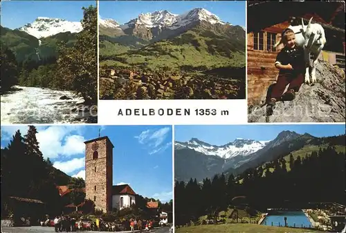 Adelboden Schwimmbad Kirche Kind Ziege Ortsansicht Kat. Adelboden