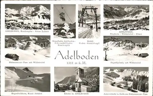 Adelboden Skilift Boden  Kuenisbergli Sesselbahn Bonderspitz Gross Lohner Kirche Regenbolshorn  Kat. Adelboden