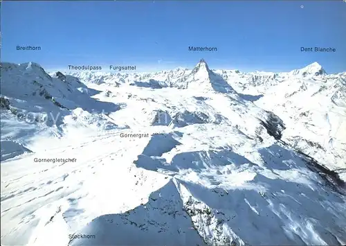 Zermatt VS Fliegeraufnahme Skigebiet Matterhorn Dent Blanche Gornergletscher  Kat. Zermatt