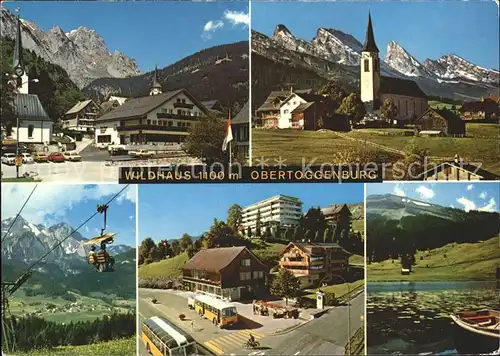 Wildhaus Lisighaus SG Obertoggenburg Kirche Sesselbahn Strassenbahn Boot Teich  Kat. Wildhaus