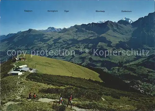 Adelboden Sesselbahn Bergrestaurant Schwandfeldspitz Aermighorn Eiger Bluemlisalp Doldenhorn Kat. Adelboden