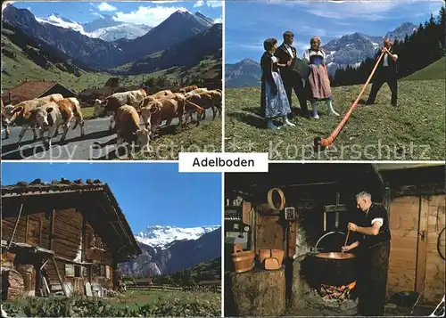 Adelboden Alpaufzug Alphornblaeser Bauernhaus Alpkaesen Kat. Adelboden