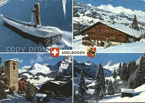 Adelboden Brunnen Chalet Kirche Muehleweidli Kat. Adelboden