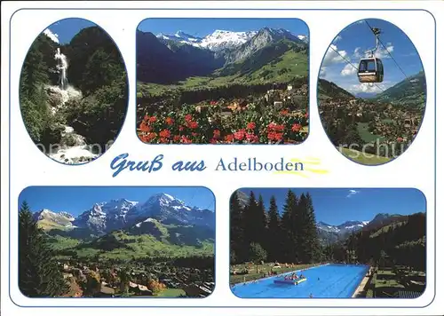 Adelboden Wasserfall Luftseilbahn Schwimmbad Ortsansicht Kat. Adelboden