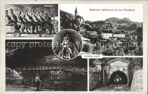 Duerrnberg Hallein Salzbergwerk Stollenfahrt Salzsee Ausfahrt Einfahrt Kat. Hallein