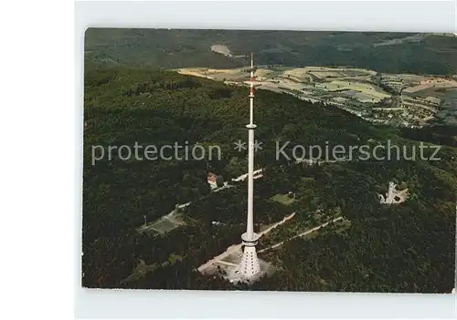 Donnersberg Fernsehturm des SWF mit Ludwigsturm und Waldhaus Fliegeraufnahme Kat. Dannenfels