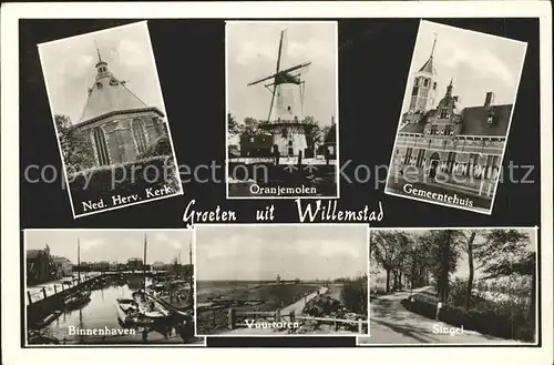 Willemstad Niederlande Ned Herv Kerk Oranjemolen Gemeentehuis Binnenhaven Vuurtoren Singel