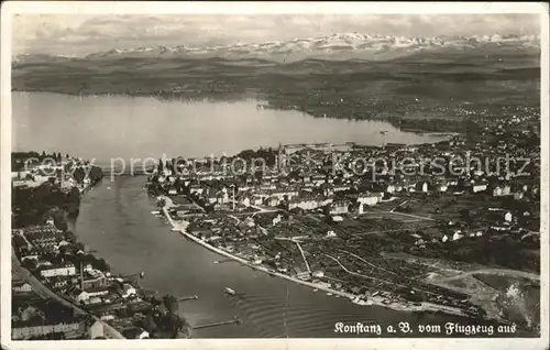 Konstanz Bodensee mit Alpenpanorama Fliegeraufnahme Kat. Konstanz