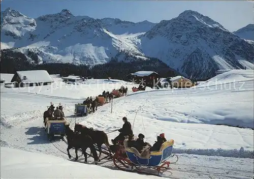 Arosa GR Pferdeschlittenfahrt auf Maran Furggahoerner Schiesshorn Winterpanorama Alpen Kat. Arosa