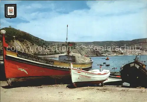 Sesimbra Vista panoramica Strand Fischerboot Kat. Setubal