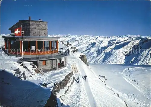 Corvatsch Silvaplana GR Bergrestaurant Flagge Fernsicht Alpenpanorama Kat. Silvaplana