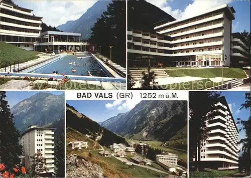 Bad Vals GR Kurhaus Schwimmbad Panorama Blick ins Tal Kat. Vals