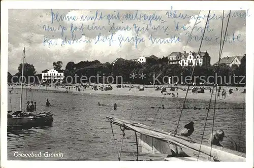 Groemitz Ostseebad Strand und Segelpartie Kat. Groemitz