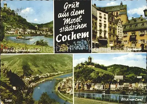 Cochem Mosel Blick von der Schoenen Aussicht Markt Burg Kat. Cochem