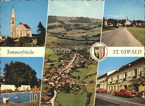 Sankt Oswald  Fliegeraufnahme Kirche Gasthof Seiwald Kat. Rohrbach in Oberoesterreich