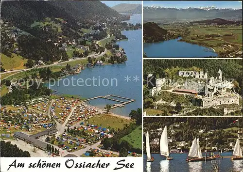 Annenheim Ossiacher See Blick von der Kanzel Burgruine Landskron Segelschule Kat. Annenheim Kaernten