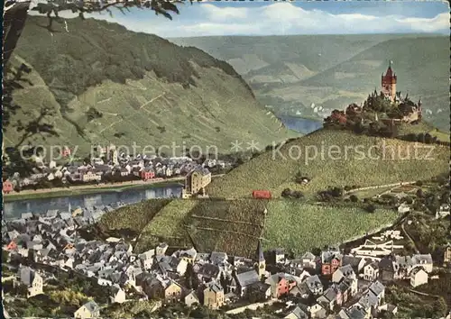 Cochem Mosel Blick von der Umkehr auf Stadt und Burg Cochem Kat. Cochem