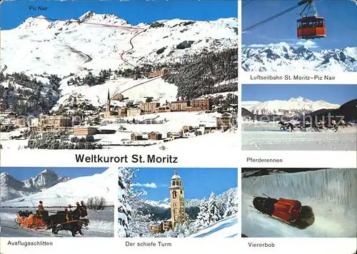 St Moritz GR Seilbahn Pferderessen Pferdeschlitten Schiefer Turm Bobbahn Kat. St Moritz