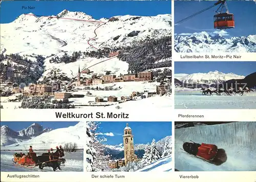 St Moritz GR Luftseilbahn Pferderennen Viererbob schiefe Turm  Kat. St Moritz