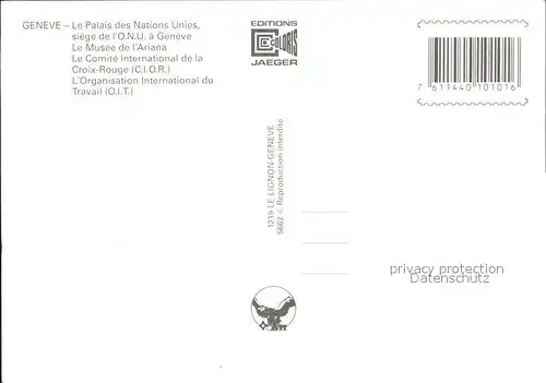 Geneve GE Les Palais des Nations Unies Musee de l Ariana Croix Rouge Organisation International du Travail vue aerienne Kat. Geneve