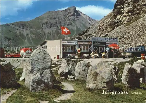 Julierpasshoehe Piz Bardella Kiosk Schweizer Flagge / Julier /Rg. Tiefencastel