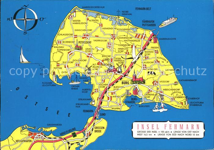AK / Ansichtskarte Insel Fehmarn Landkarte mit Sehenswuerdigkeiten Kat