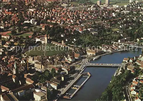 Schaffhausen SH mit Munot und Rhein Fliegeraufnahme Kat. Schaffhausen