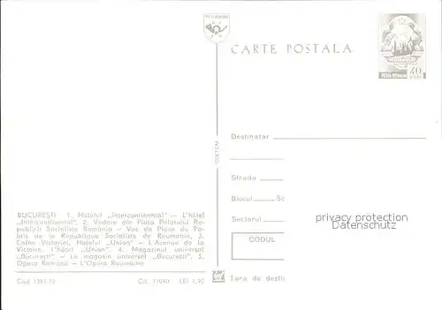 Bucuresti Hotelul Intercontinental Vedere din Piata Calea Victoirei Hotelul Union Magazinul universal Bucuresti Opera Romana Kat. Rumaenien