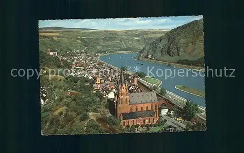Oberwesel Rhein Panorama mit Kirche Kat. Oberwesel am Rhein
