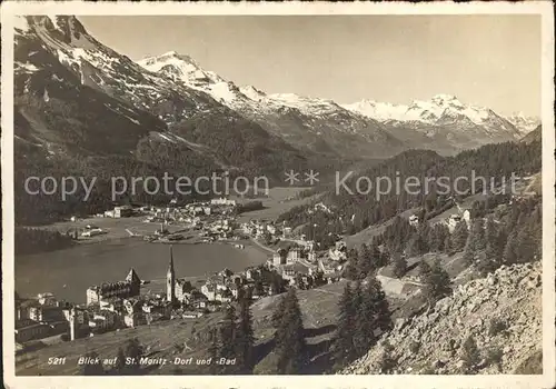 St Moritz GR Blick auf Dorf und Bad Moritzsee Alpenpanorama Kat. St Moritz