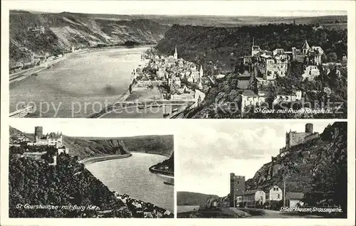 St Goar mit Ruine Rheinfels Goarshausen Burg Katz Strassenpartie / Sankt Goar /Rhein-Hunsrueck-Kreis LKR