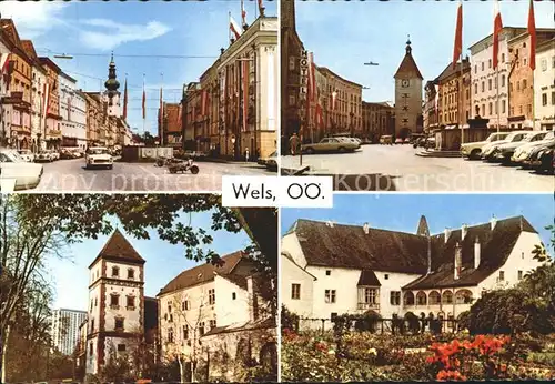 Wels Stadtplatz Rathaus Lederturm Zwinger Burggarten mit Burg